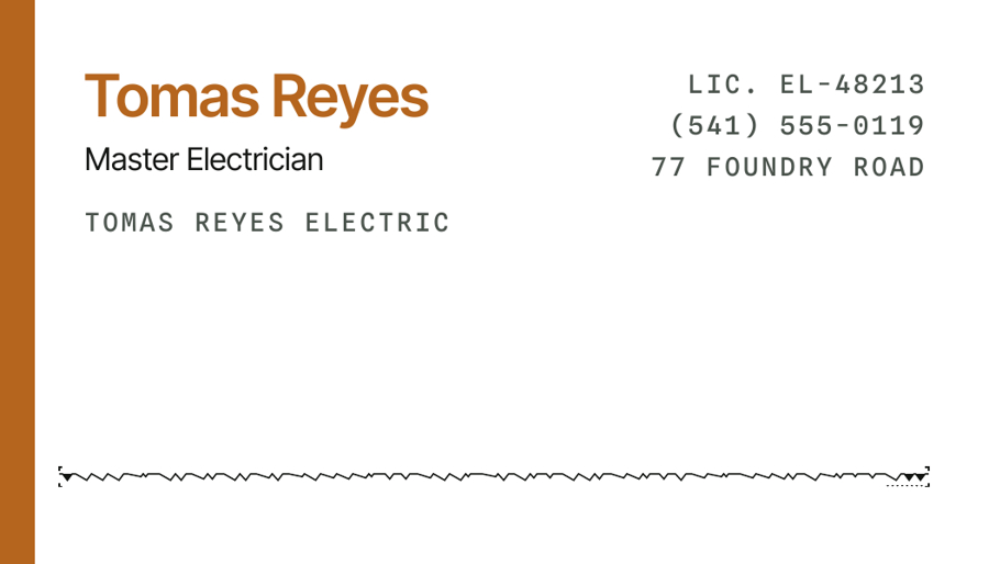 Tomas Reyes's business card, carrying his mark